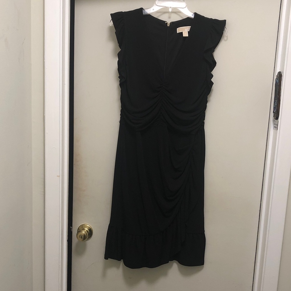 MICHAEL Michael Kors Black Ruched Midi Dress